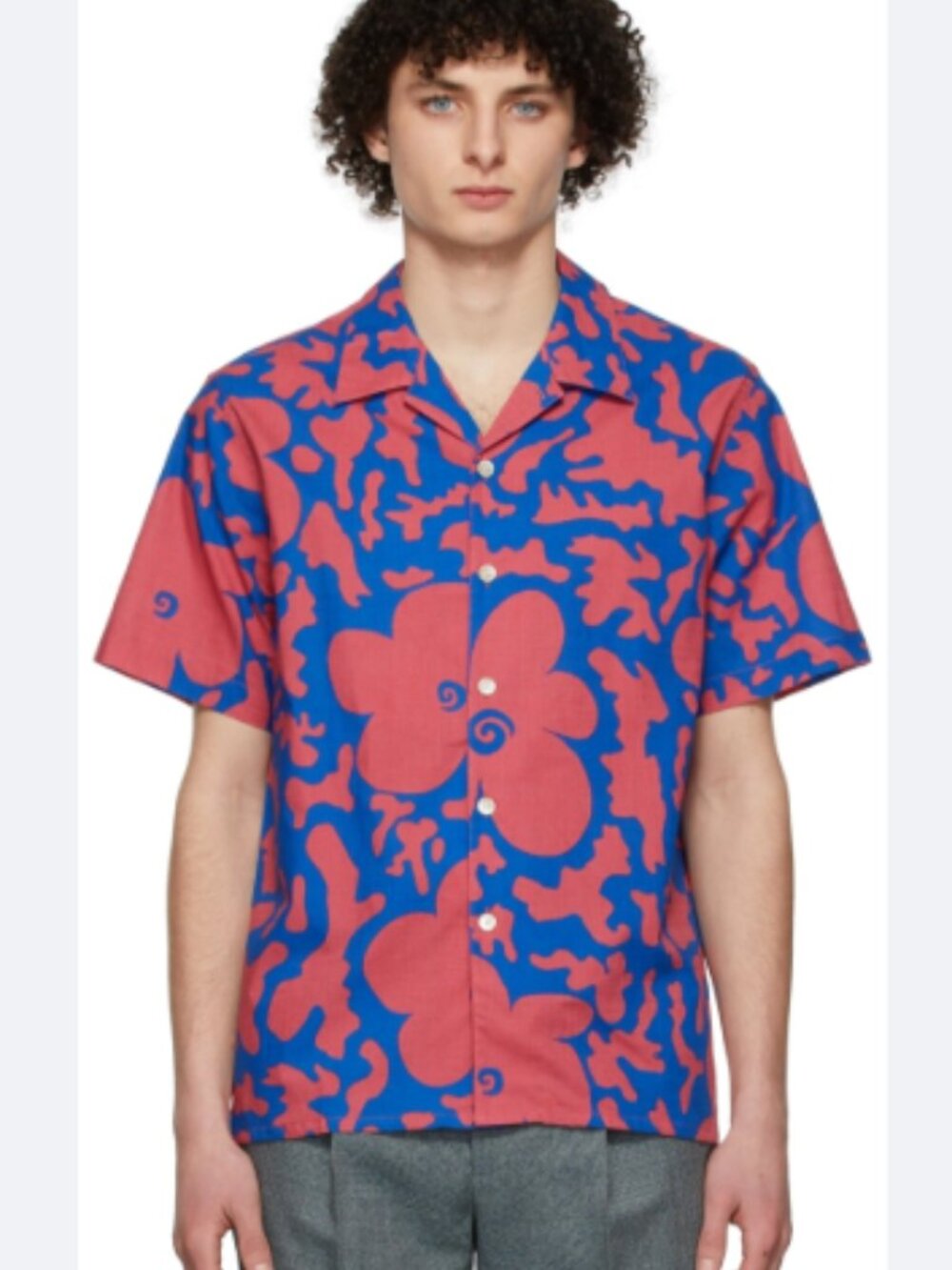 PS by Paul Smith Blue & Red Abstract Floral Short Sleeve Shirt Size L